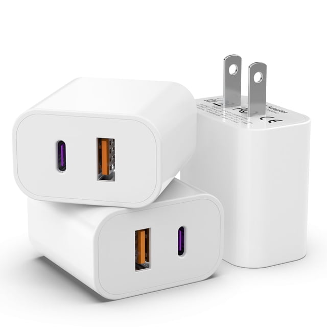 Cargador iGENJUN de 20 W con doble puerto USB-C y USB-A, QC PD 3.0, paquete de 3