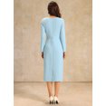 thumbnail image 5 of DARING DIVA Women's Knee Length Long Sleeve Tie Waist Work Sheath Dress M Light Blue, 5 of 6