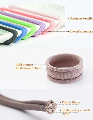 Multicolor Hair Bands Ties Elastics Ponytail holders No Crease Thick Seamless Cotton Stretch Hair Ties Durable Headband for Women&nbsp;(Pack Of 24)