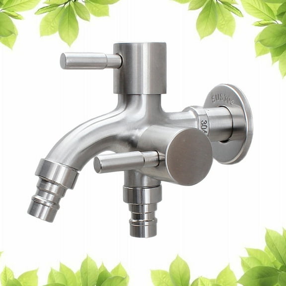 GAXIRE Stainless Steel RV Water Tap with Two Valves, Laundry Utility Faucet for Outdoor and Home Use, 1 Piece
