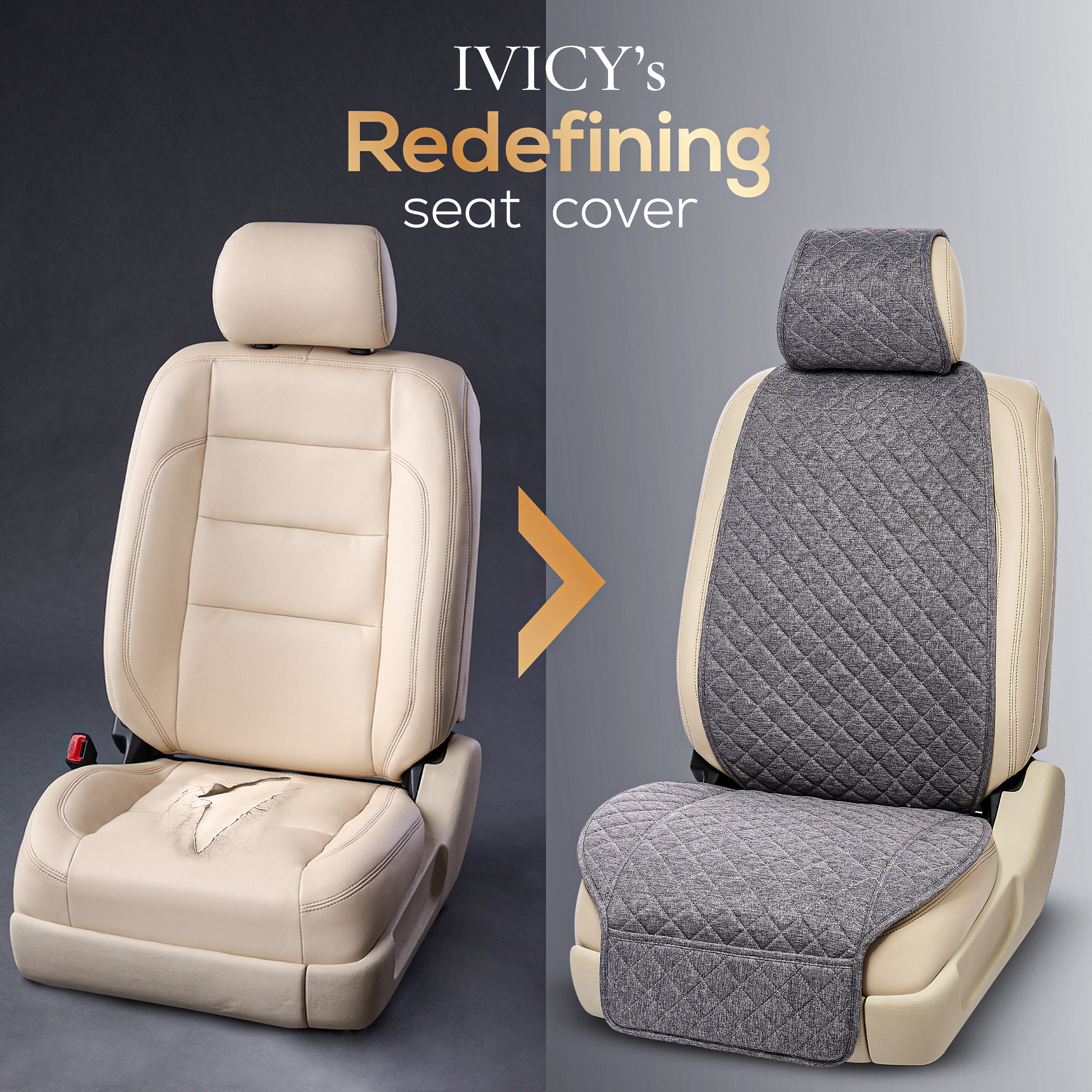 IVICY Faux Linen Front Car Seat Cover – Durable, Non-Slip Seat Protector for Cars – 1 Unit,  Gray