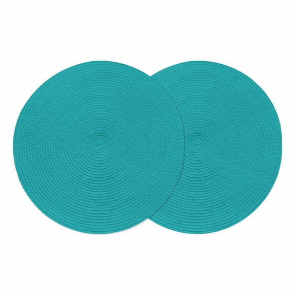 Pure Teal Green Round 15 Inch Placemats Set of 2, Simple Solid Color HeatResistant Non Slip Place Mats for Dining Table, Wipeable Braided Kitchen Table Mats for Housewarming