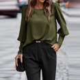 thumbnail image 4 of Womens Shirts Blouse Women's Fashion Round Neck Long Sleeve Button Decoration Solid Color Loose Top, 4 of 4