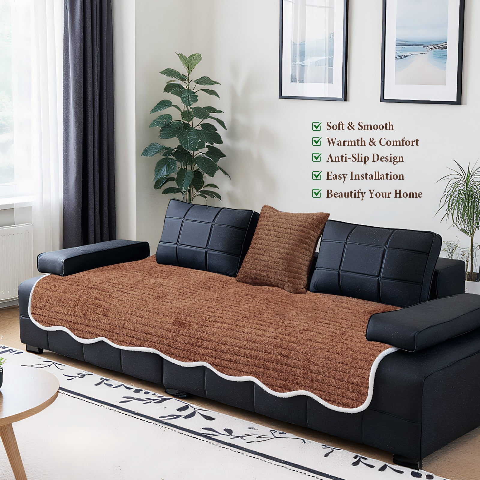 TOPCHANCES Soft Velvet Couch Covers, Fluffy Couch Slipcover for Dogs Cats, Non-Slip Sofa Protective Cover, Cozy Pets Bed Mat Furniture Protector (Brown, 35.4x63 in)