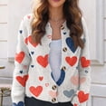 thumbnail image 5 of Women's Button Down Cardigan Cute Heart Print Crew Neck Soft Cardigan Sweater Coat Valentine's Day Gifts, 5 of 6