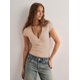 thumbnail image 4 of Camiseta de Mujer con Escote en V Profundo, Color Liso, Corta, Ajustada, para y Verano. Beige M, 4 of 10