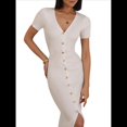 thumbnail image 3 of Vestido Midi Informal de Punto Acanalado, Cuello en V y Corta para Mujer, Otoño 2025, Ajustado, para Invierno XL, 3 of 8