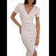 thumbnail image 3 of Vestido Midi Informal de Punto Acanalado, Cuello en V y Corta para Mujer, Otoño 2025, Ajustado, para Invierno S, 3 of 8