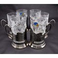 thumbnail image 5 of Combination of 6 European Cut Crystal Drinking Tea Glasses W/metal Glass Holders "Podstakannik" for Hot or Cold Liquids, 5 of 7