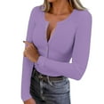 thumbnail image 2 of Busydd Womens Tops Casual Solid Color Long Sleeve Round Neck Spring Tops for Women Trendy Slim Knit Ribbed Button Down Going Out Tops for Women 2XL, 2 of 9