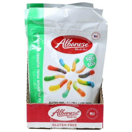 (Pack of 6), Albanese Albanese World's Best Sour 12 Flavor Mini Gummi Worms™, 8 Oz