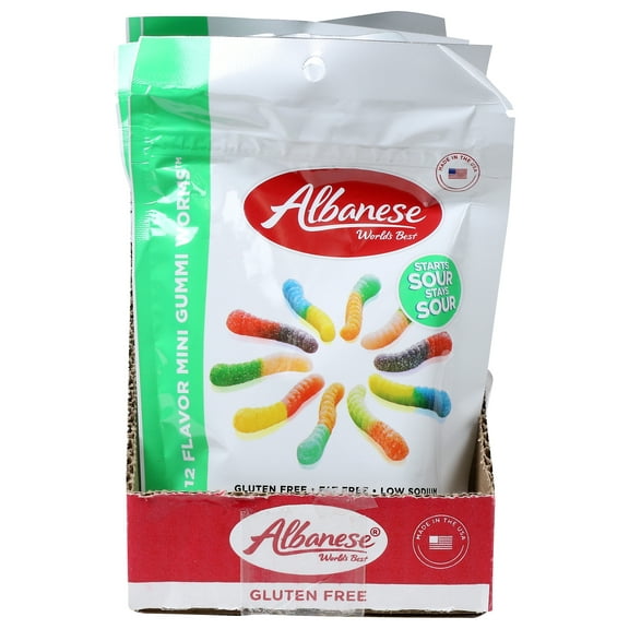 (Pack of 6), Albanese Albanese World's Best Sour 12 Flavor Mini Gummi Worms™, 8 Oz