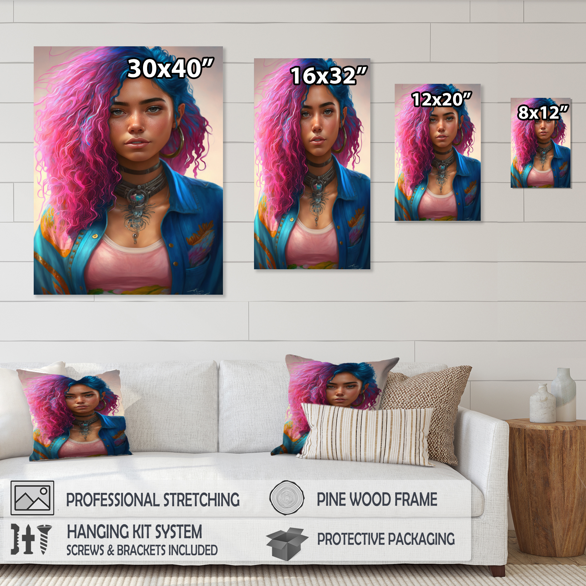Designart Fashion Indian Woman In Pink And Blue I Canvas Wall Art