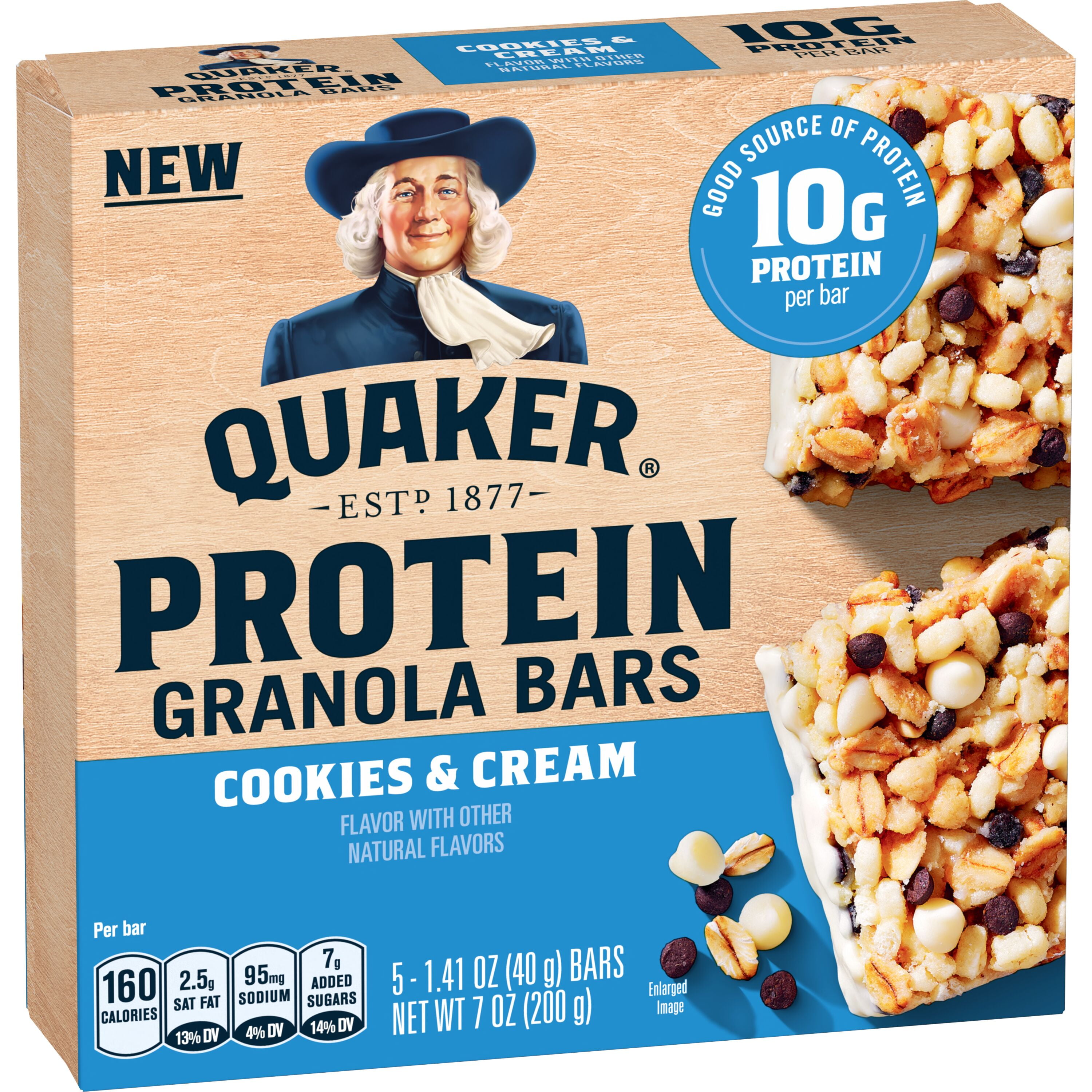 (2 pack) Quaker Protein Granola Bars, Cookies & Cream, 1.41 oz, 5 Count