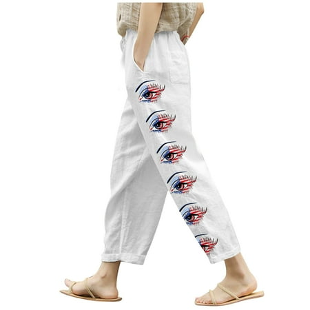 

Womens Yoga Pants Wide Leg Sweatpants Women s H Summer Cotton Linen Pants Loose Pocket Elastic Waist Wide Leg Pants Retro Literary Solid Color Casual Ninth Pa