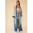 thumbnail image 2 of Miss Sparkling Women's Long Satin Kimono Robe Color Block Open Front Cardigan Bohemian Lightweight Duster Coat S-XL, 2 of 5