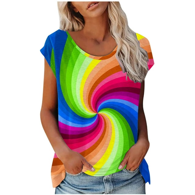 Birdeem Mode Femmes Mode Manches Courtes Col Rond T-Shirt Imprimé Blouse Tops Amples