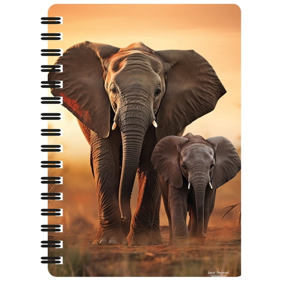 3D LiveLife Jotter - Sunset Stroll from Deluxebase. Spiral Bound A6 5.5x4in Small Animal Notebook, 80 Plain Recycled Pages, Elephant Cover.