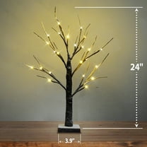 SUNRISEUMBRELLA 24 Inch Snow Covered Lighted Tree 24L LED Night Light Lamp Weddings Parties Decorations No Cords Outlets Needed