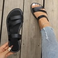 thumbnail image 6 of Narveanno Women's Cross Strappy Leather Flats Sandal Cute Dressy Toe Ring Open Toe Slip on Slide Sandals Black 5.5, 6 of 7