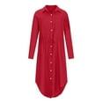 thumbnail image 4 of Awdenio Women's Cocktail Dresses, Women's Solid Color Single Breasted Lapel Drawstring Shirt Dress Cotton Linen Dress, 4 of 8