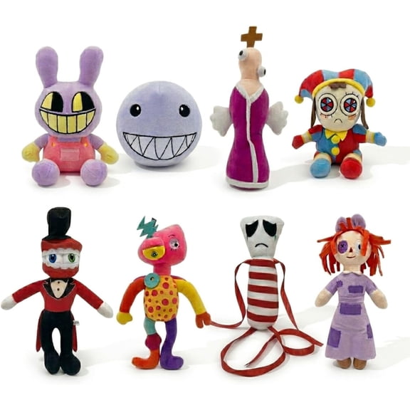 The Amazing Digital Circus Set of 8 Plush Toys, Soft Cuddly Cartoon Stuffed Plushies, Collectible Dolls, Great Gift for Kids and Collectors