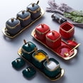 thumbnail image 2 of Phnom Penh Sugar Bowl With Lid And Spoon, 3 Set Of Sugar Pot, Sugar Container Spice Jar, Salt Pot Seasoning Canister, Colorful Ceramic Coffee Sugar Canisters-Red-3 Set, 2 of 9