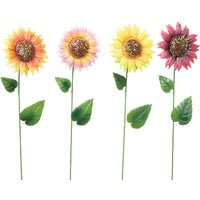 Alpine 8108148 34 in. Metal Sunflower Outdoor Garden Stake, Assorted Color - Pack of 12