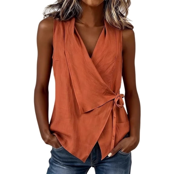 Tank Tops for Women Wrap V Neck Tie Side Ruched Front Elegant Sleeveless Shirts Workout Tops for Women