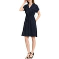 thumbnail image 1 of INSPIRE CHIC Vestido de Camisa con Cuello Notched y Escote en V para Mujeres, Cintura Elástica con Bolsillos, S Azul Marino, 1 of 6