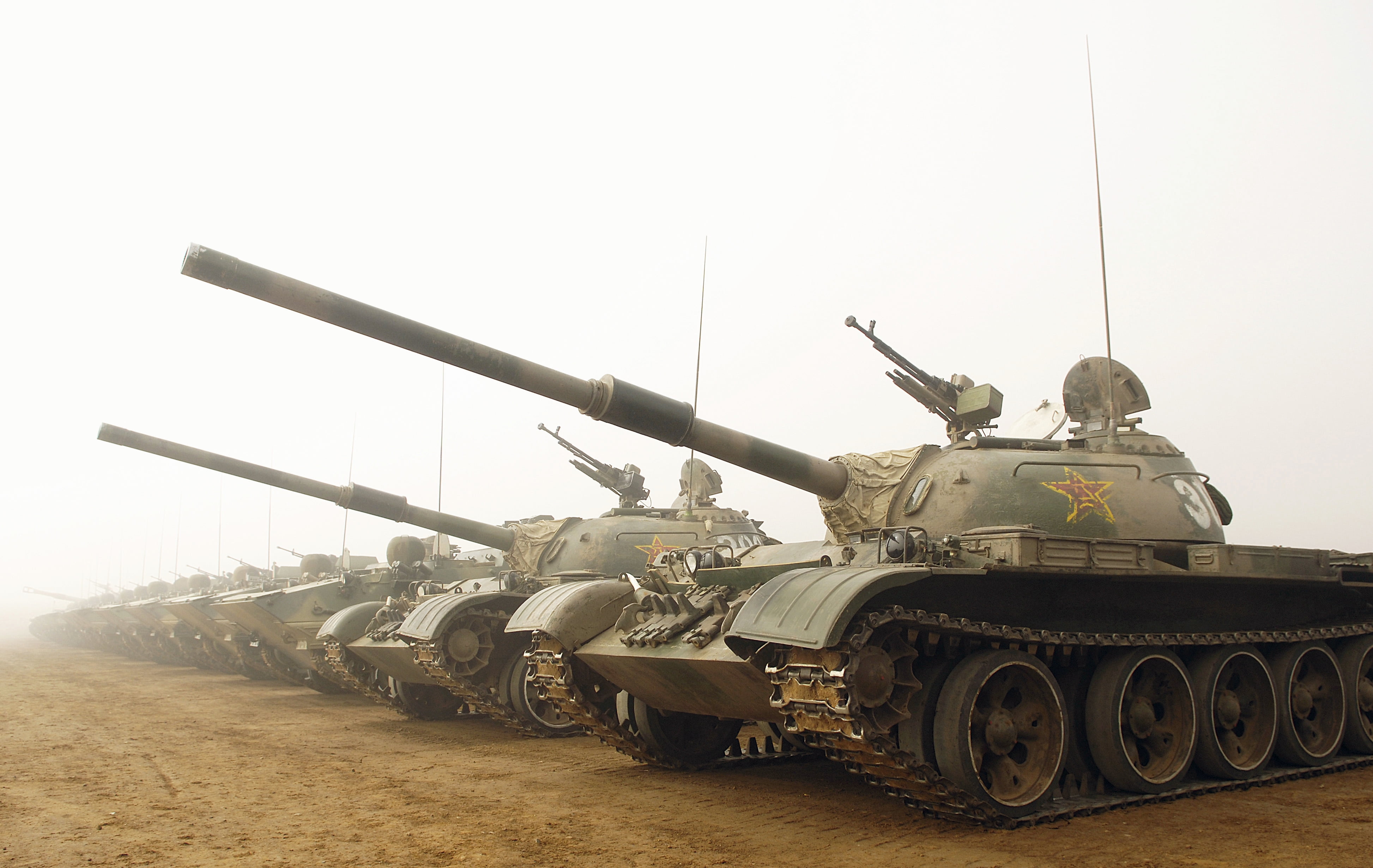 Chinese tanks in formation at Shenyang training base in China. ID