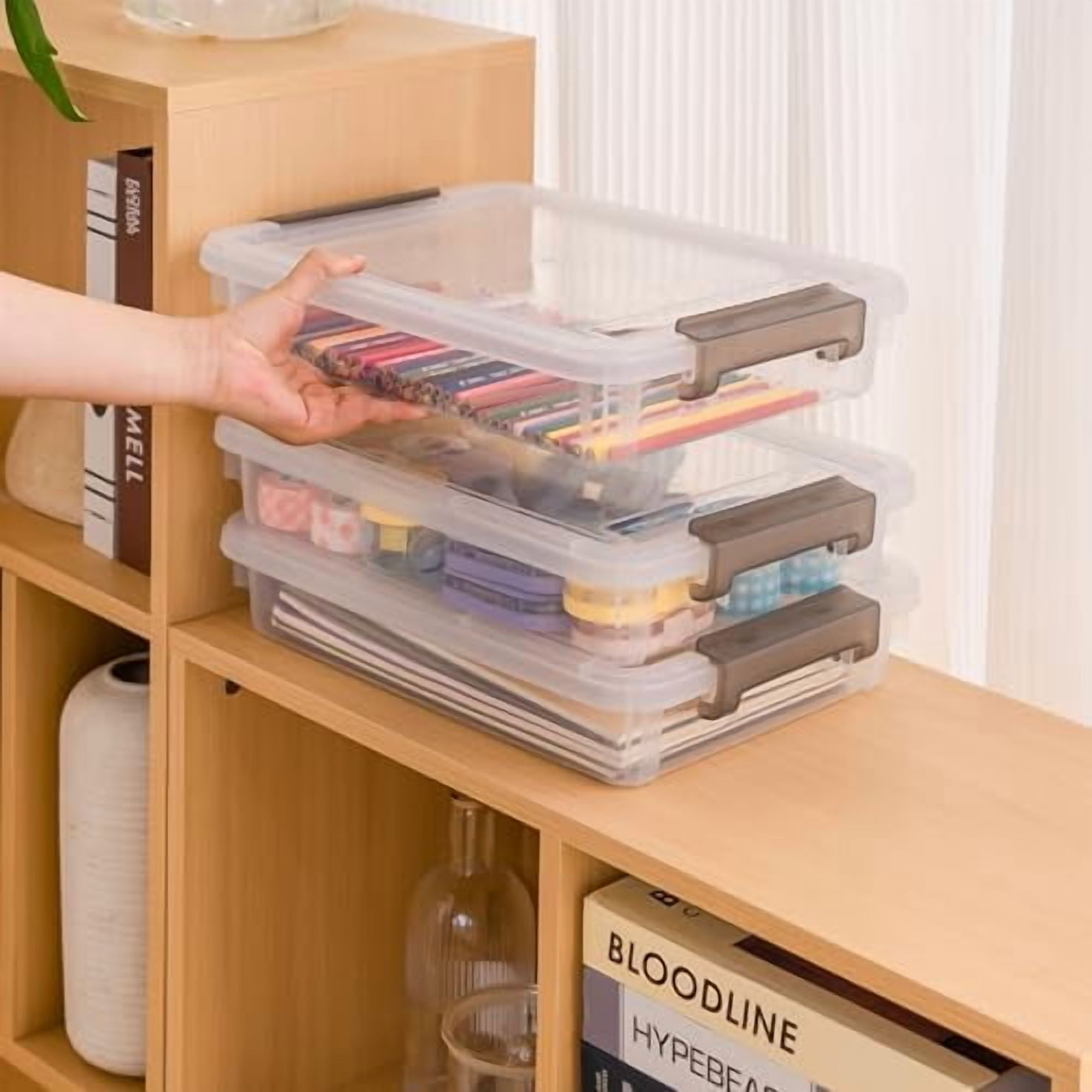 3 PCS Plastic Storage Bins with Latching Lids Portable Project Case Clear File Box Stackable Storage Containers for Organizing B5 Paper, Photo, Document, Scrapbook