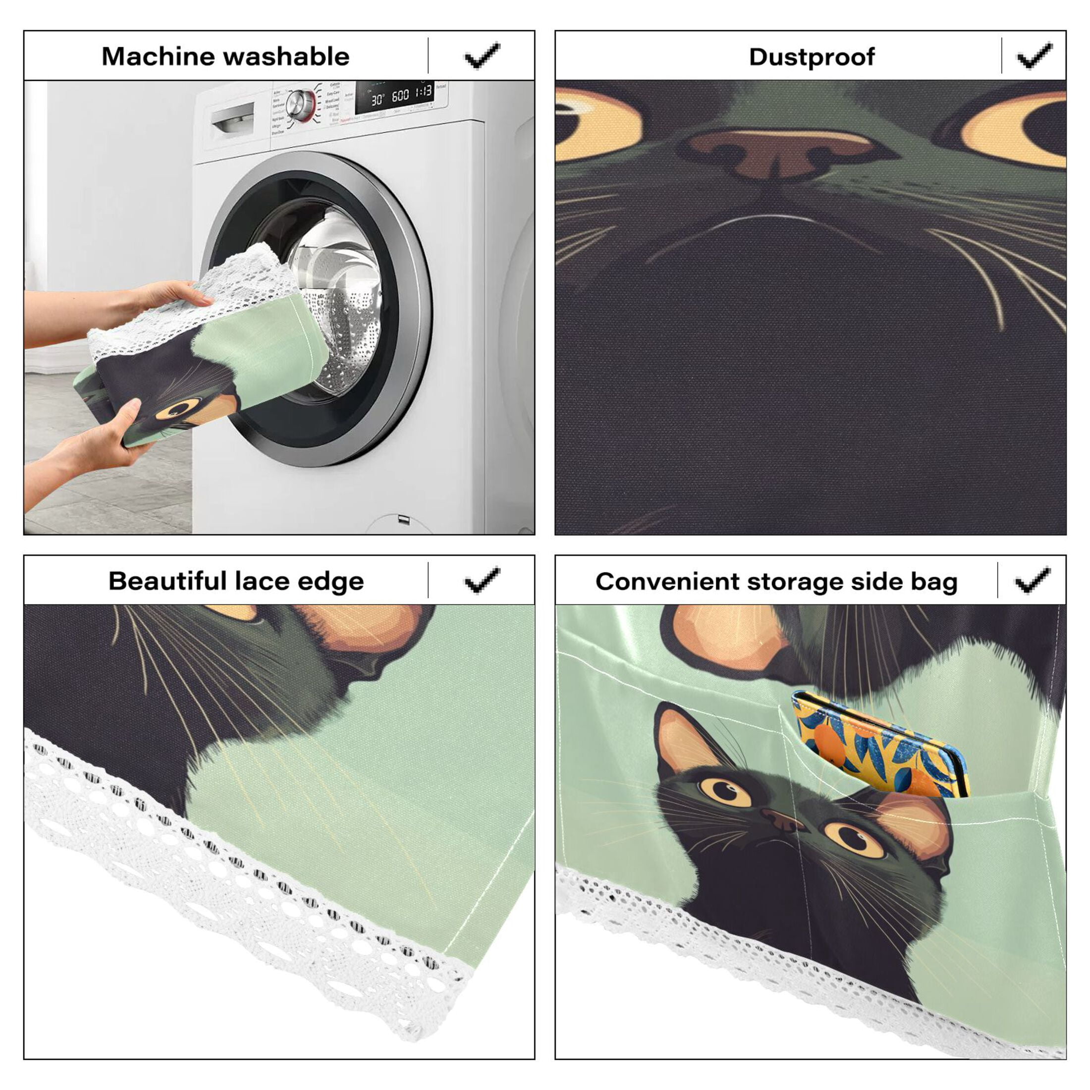 Cute Curious CatWasher and Dryer Covers Dust-Proof and Oil Resistant Fridge Cover with 4 Storage Pockets Washing Machine Top Cover for Laundry Kitchen Home 51.2 x 22 In