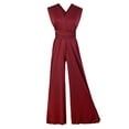 thumbnail image 4 of SWSMCLT Women's Casual High Waist V Neck Sleeveless Jumpsuit Summer Rompers One Piece Wide Leg Palazzo Pants Burgundy 10, 4 of 5