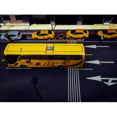 Canvas Print Bus Car Transport Travel Taxi Cab Vehicle Yellow Stretched Canvas 10 x