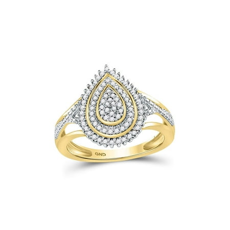 Gold Teardrop Ring - 10kt Yellow Gold Womens Round Diamond Concentric Teardrop Cluster Ring 1/4 Cttw