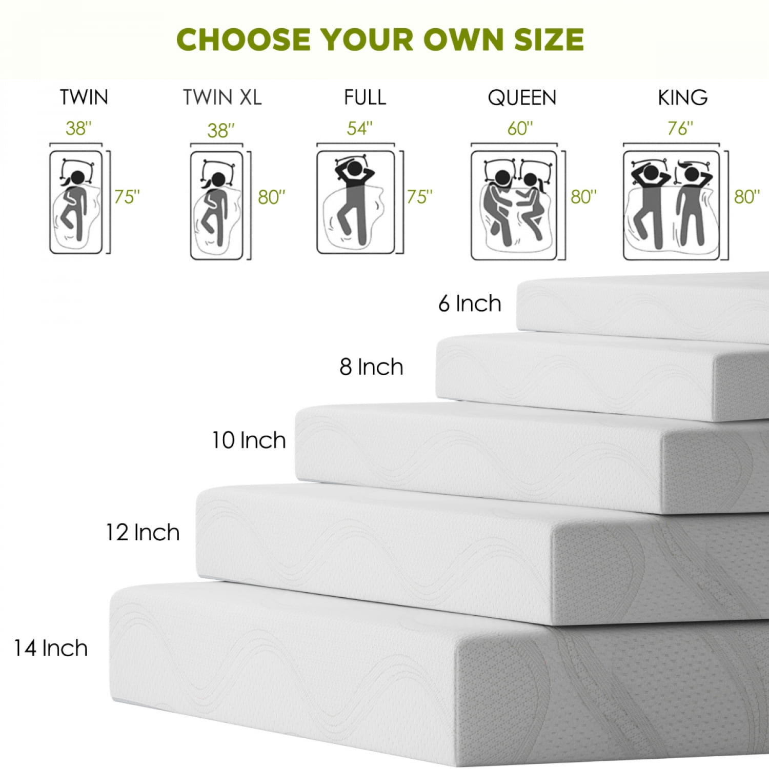 Full Size 10 Inch Cooling Green Tea Gel Memory Foam Mattress CertiPUR US Certified White