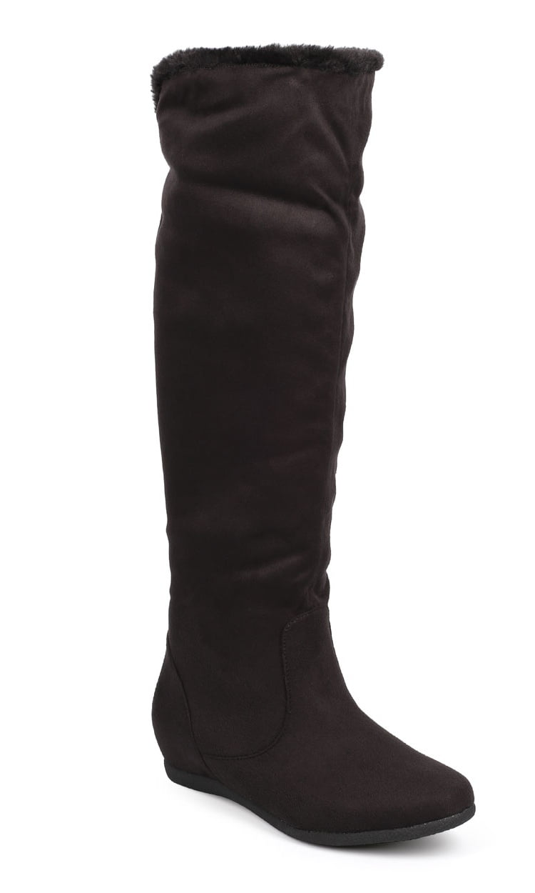 Womens Shoes Qupid Plateau 183BX Casual Faux Suede Knee High Boots Cognac *New* 