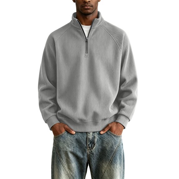 Gytharion Men's Big and Tall Half-zip Sweatshirts Mock Neck Ribbed Solid Color Comfortable Pullovers Fall Classic Pullover Tops
