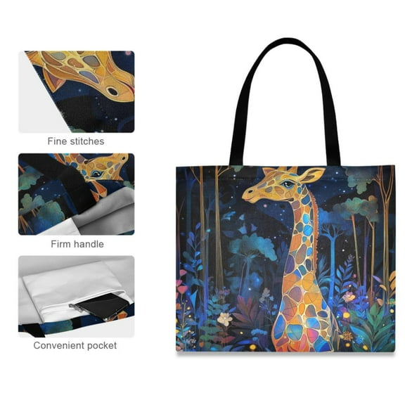 Canvas Tote Bag for Women Girls Design Print Colorful Giraffe Tote