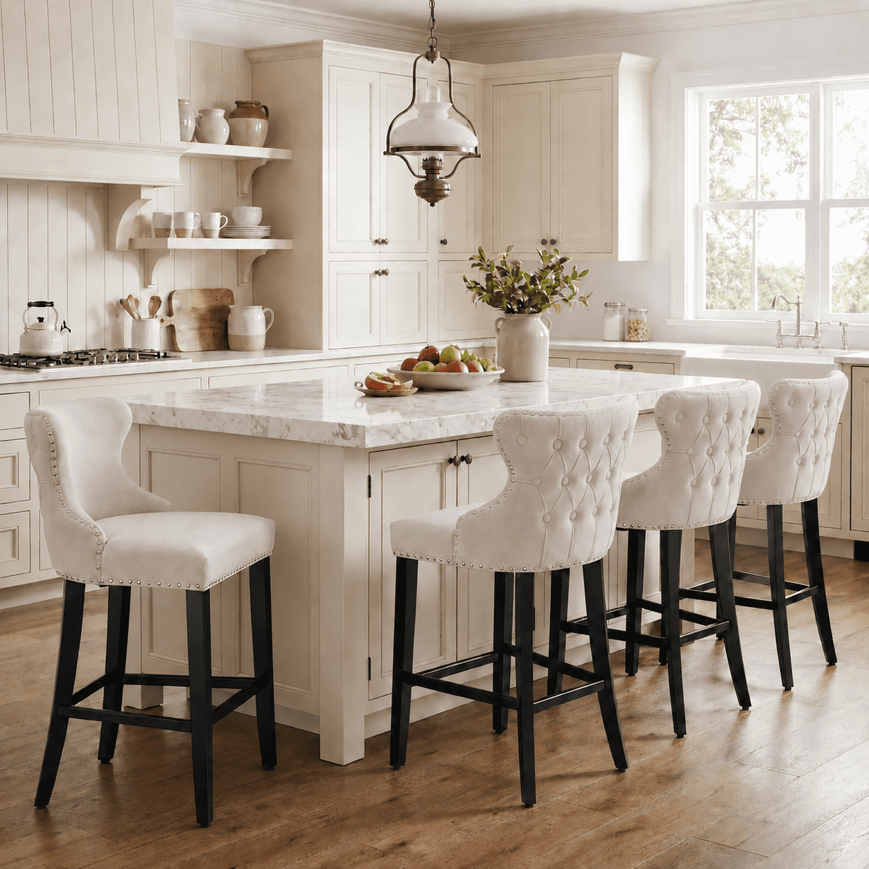 Bar Stools Set of 2, LegaHome 26" Counter Height Bar Stools with Back Sets of 2, Velvet Upholstered Bar Stool with Button Tufted & Nailhead Trim, Counter Stool for 35-39" Kitchen Island, Beige