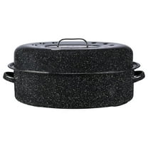 Drevy Oval Roaster 19 inch with Lid (Speckled Black) - Enamelware roasting pan. Home or on the Grill. Great Grilling, Boiling, Baking or Roasting. Dishwasher Safe.