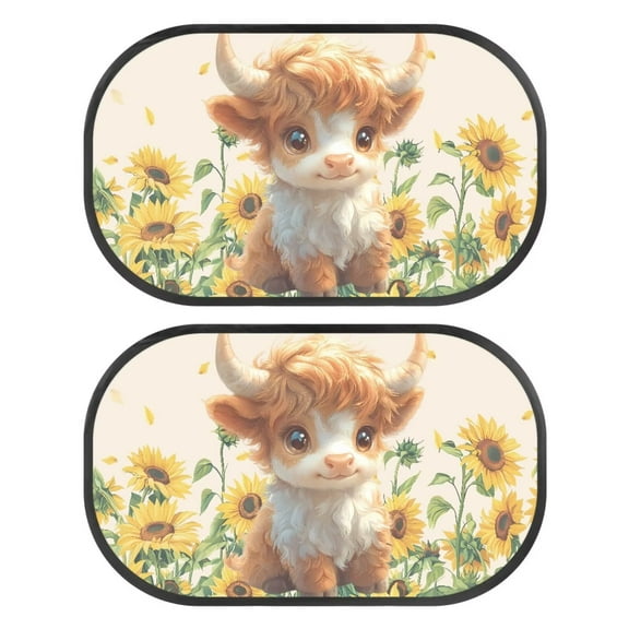 KUIFORTI Highland Cow Car Window Shades for Baby (2 Pack) - 20.47"x12.59" Sunflower Sun Shade for Car Window Side Window Sunshades, Car Shades for Side Windows from UV and Sun Glar