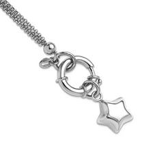 4.5mm 925 Sterling Silver Rhodium Plated Polished Puffed Star Dangle Bracelet 6.5 Inch Link Bracelet for Women