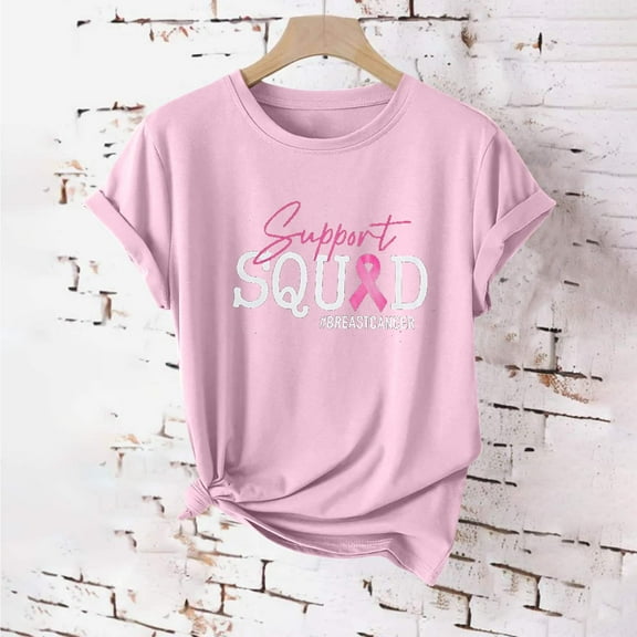 VKOYWKM Cancer Tees Women Inspirational Short Sleeve Tops Pink Ribbon Graphic T Shirts Fight Cancer Shirts Casual Crew Neck Cancer Breast Cancer Tshirts