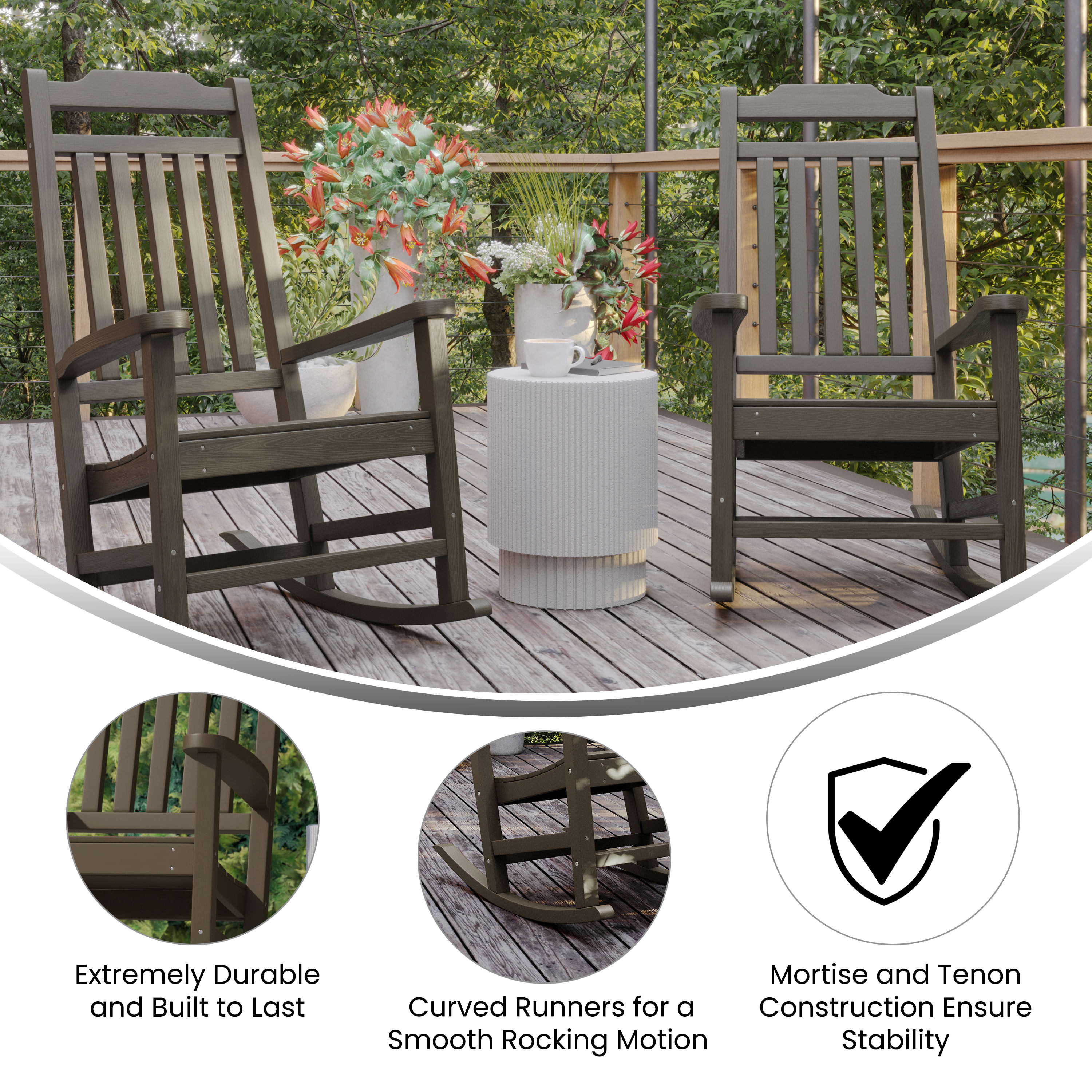 Flash Furniture Set of 2 Winston All-Weather Rocking Chair in Mahogany Faux Wood