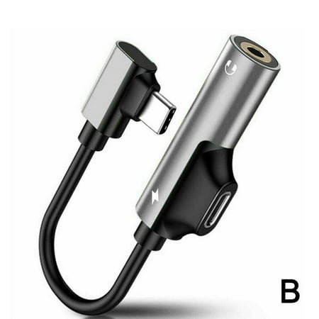Audio Splitter Charging Adapter Cable Black USB-C Type-C Jack To 3.5mm W5Z1