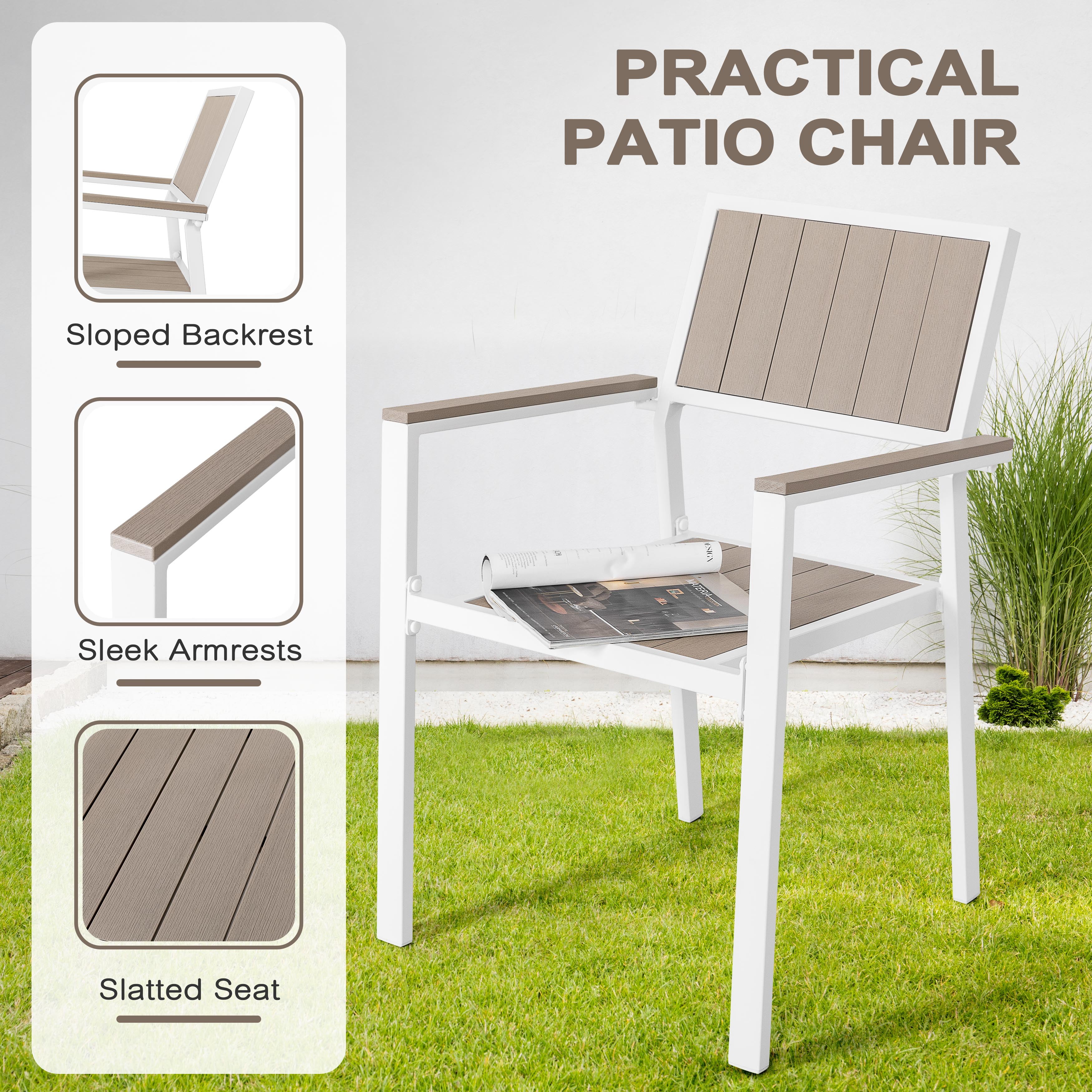 Nuu Garden Outdoor Stackable Chairs Lawn Chairs Set of 2 Faux Wood Patio Chairs Weather-Resistant Outdoor Dining Chairs for Outside Porch Backyard Deck Balcony, Light Brown