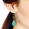 thumbnail image 4 of Graceful Green Turquoise Teardrop w/ Swirling Brass Dangle Earrings, 4 of 4