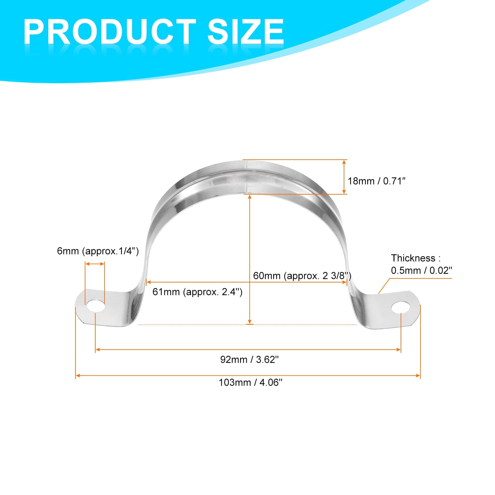 Uxcell 50pcs 2 3/8-Inch 60mm Conduit Clamps M60 U Tube Pipe Clamp Stainless Steel Rigid Pipe Strap Bracket